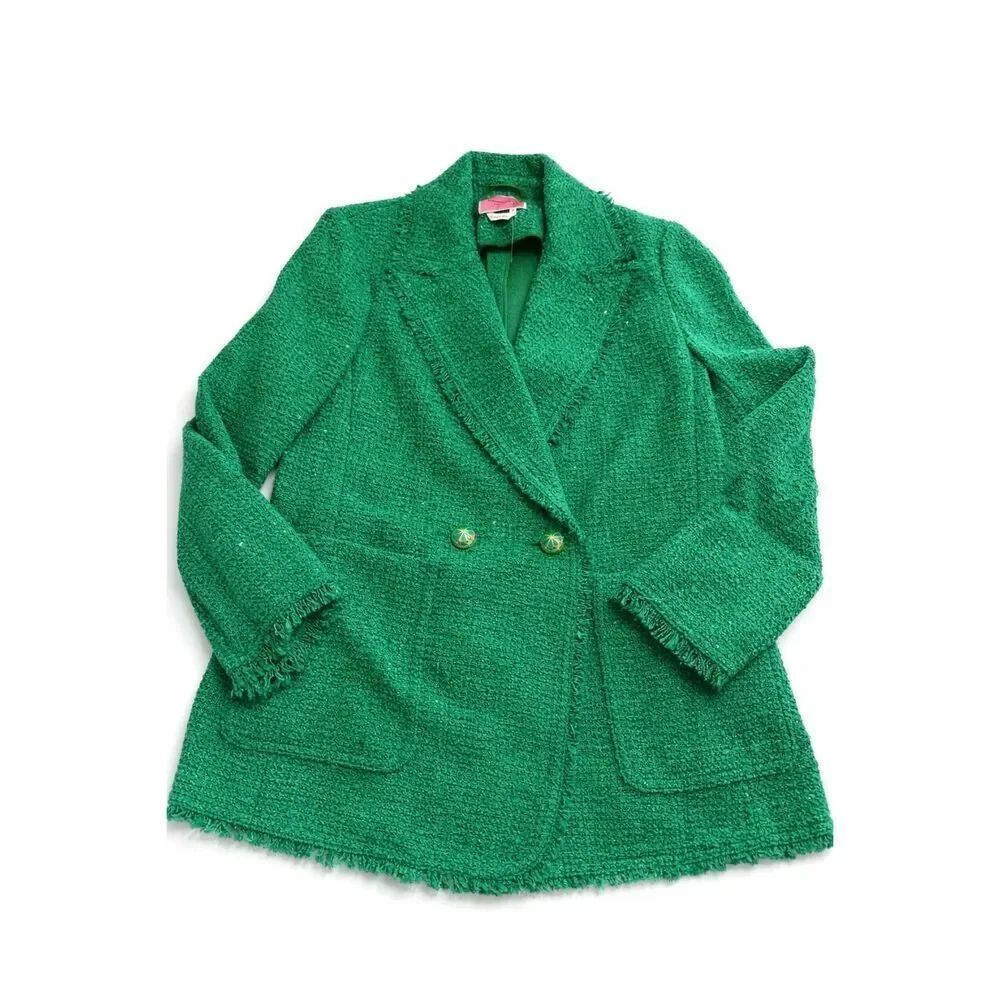 Kate Spade Size 6 Sequin Tinsel Tweed Blazer Double Breasted Tropical Leaf Chic